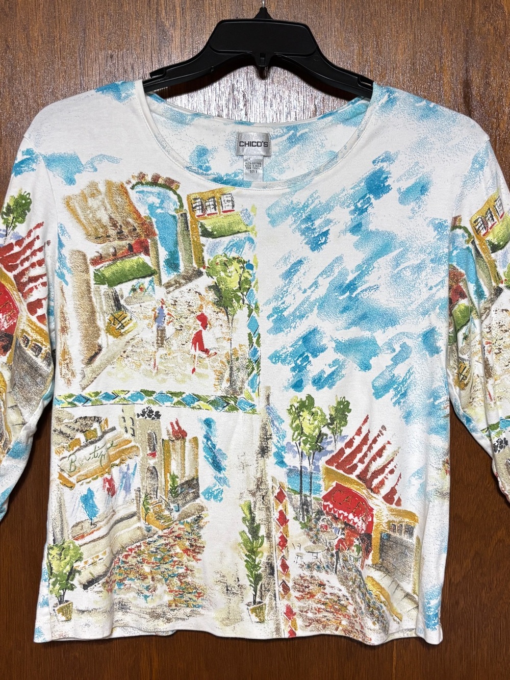 Vintage Chico's  size 3 (XL) 3/4  Sleeve Top Scenic City Print